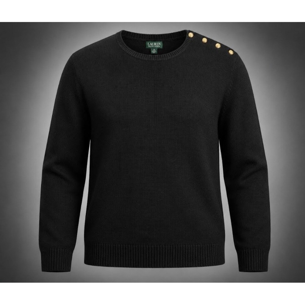 Lauren Ralph Lauren Womens 3X Black Cotton Button Shoulder Crewneck Sweater 1200